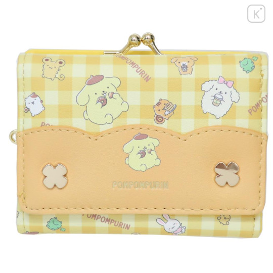Japan Sanrio Clasp Trifold Wallet - Pompompurin : Gingham Yellow - 1
