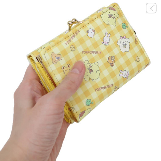 Japan Sanrio Clasp Trifold Wallet - Pompompurin : Gingham Yellow - 2