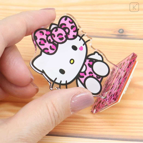 Japan Sanrio Acrylic Stand with Stamp - Hello Kitty : Leopard Pink - 2