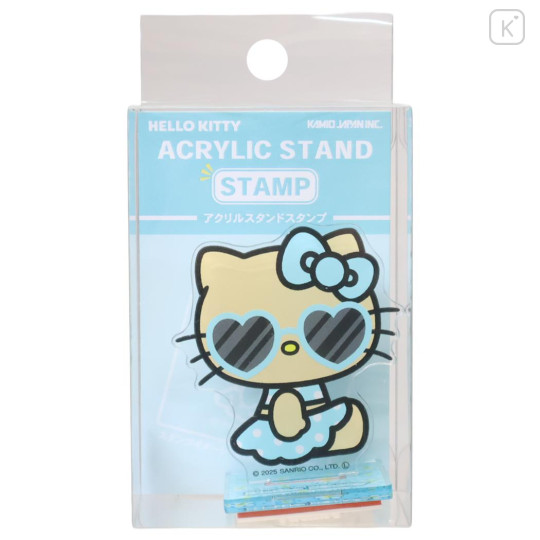 Japan Sanrio Acrylic Stand with Stamp - Hello Kitty : Heart Swimsuit Blue - 1