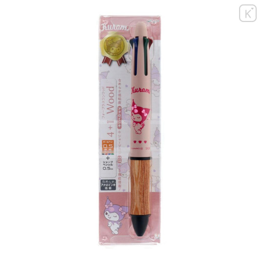 Japan Sanrio Dr. Grip 4+1 Multi Pen & Mechanical Pencil - Kuromi : Wink Pink Wood - 1