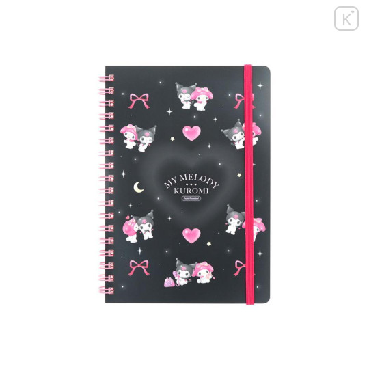 Japan Sanrio B6 Ring Notebook - Kuromi & My Melody : Heart Black - 1