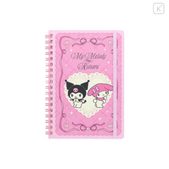 Japan Sanrio B6 Ring Notebook - Kuromi & My Melody : Heart Pink - 1