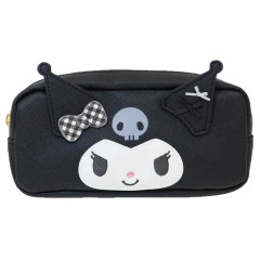 Japan Sanrio Pen Pouch Pencil Case - Kuromi : Smile Face Gingham Ribbon