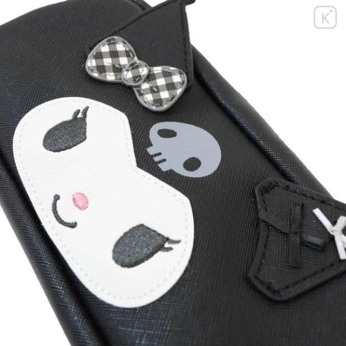 Japan Sanrio Pen Pouch Pencil Case - Kuromi : Smile Face Gingham Ribbon - 4