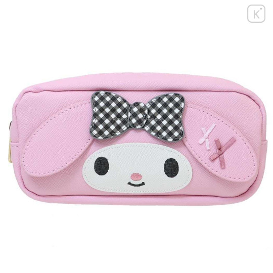 Japan Sanrio Pen Pouch Pencil Case - My Melody : Smile Face Gingham Ribbon - 1