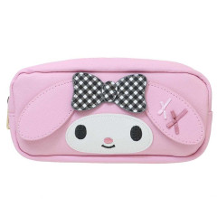 Japan Sanrio Pen Pouch Pencil Case - My Melody : Smile Face Gingham Ribbon
