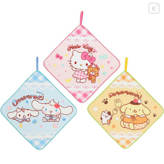 Japan Sanrio Hand Towel with Loop Set - Cinnamoroll & Hello Kitty & Pompompurin : Dessert Party - 1