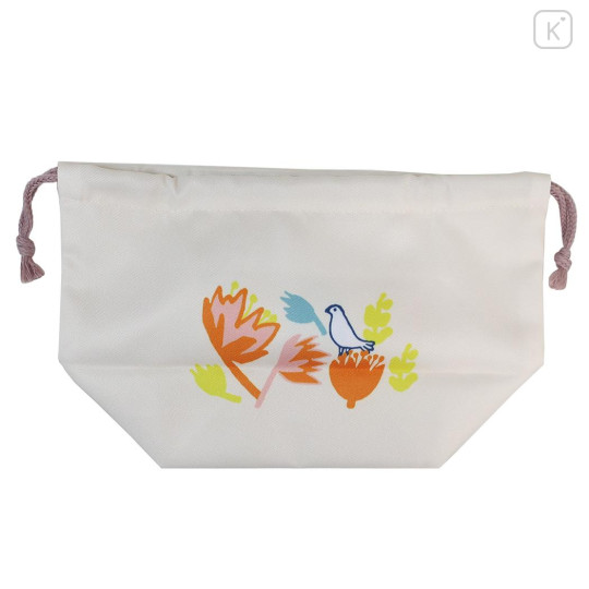 Japan Moomin Drawstring Pouch & Lunch Bag - Little My : Orange Flower Bird Light Pink - 2