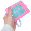 Japan Sanrio Pass Case Card Holder & Reel - Usahana : Gingham Blue Pink Flower - 2