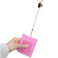 Japan Sanrio Pass Case Card Holder & Reel - Usahana : Gingham Blue Pink Flower - 3