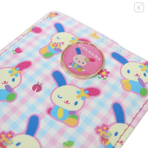 Japan Sanrio Pass Case Card Holder & Reel - Usahana : Gingham Blue Pink Flower - 4