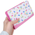 Japan Sanrio Bifold Wallet - Usahana : Gingham Blue Pink Flower - 2