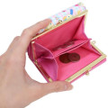 Japan Sanrio Clasp Bifold Wallet - Usahana : Gingham Blue Pink Flower - 5