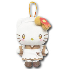 Japan Sanrio Mascot Holder Mini Plush Pouch - Hello Kitty : Roasted Green Tea Server Retro