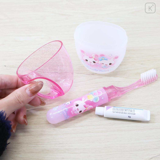 Japan Kamio Toothbrush Set - Kira Usa Twins Bubble Rabbit : Heisei Retro Candy Pink - 2