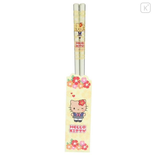 Japan Sanrio Clear Chopsticks 23cm - Hello Kitty : Retro Heisei Kogal Tan Light Yellow - 1