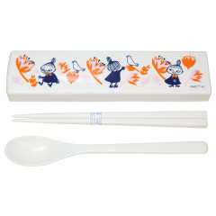Japan Moomin Chopsticks 18cm & Spoon with Case - Little My : Orange Flower Bird