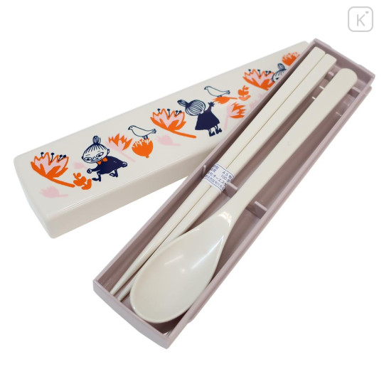Japan Moomin Chopsticks 18cm & Spoon with Case - Little My : Orange Flower Bird - 2