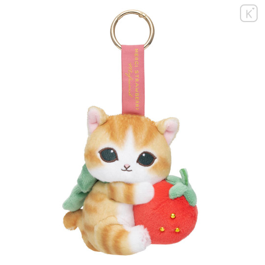 Japan Mofusand Plush Mascot with Carabiner Bag Charm - Mofusand Merci Strawberry Fruit Cat Red - 5