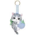 Japan Mofusand Plush Mascot with Carabiner Bag Charm - Mofusand Merci Strawberry Fruit Cat Blue - 1