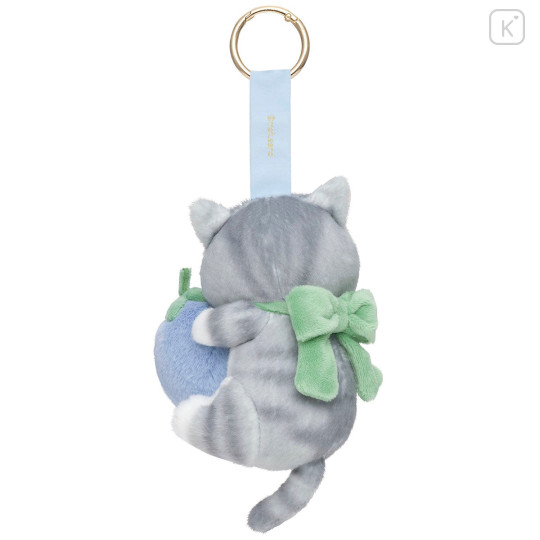 Japan Mofusand Plush Mascot with Carabiner Bag Charm - Mofusand Merci Strawberry Fruit Cat Blue - 6