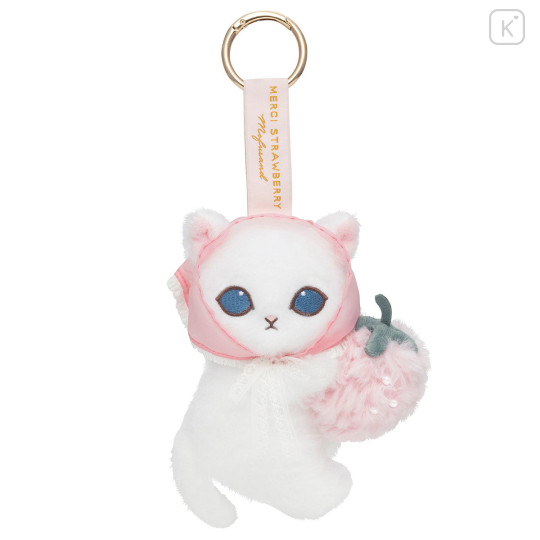 Japan Mofusand Plush Mascot with Carabiner Bag Charm - Mofusand Merci Strawberry Fruit Cat Pink - 6