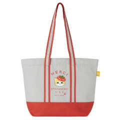 Japan Mofusand Large Gusseted Tote Bag - Mofusand Merci Strawberry Fruit Cat Red Grey