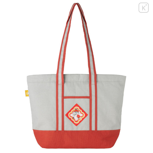 Japan Mofusand Large Gusseted Tote Bag - Mofusand Merci Strawberry Fruit Cat Red Grey - 6