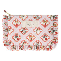 Japan Mofusand Frill Cosmetic Pouch - Mofusand Merci Strawberry Fruit Cat Pink