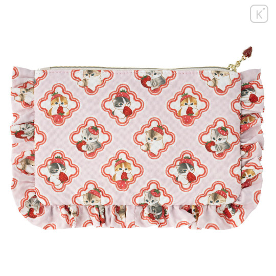 Japan Mofusand Frill Cosmetic Pouch - Mofusand Merci Strawberry Fruit Cat Pink - 5