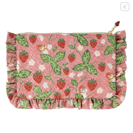 Japan Mofusand Frill Cosmetic Pouch - Mofusand Merci Strawberry Fruit Cat Red - 5