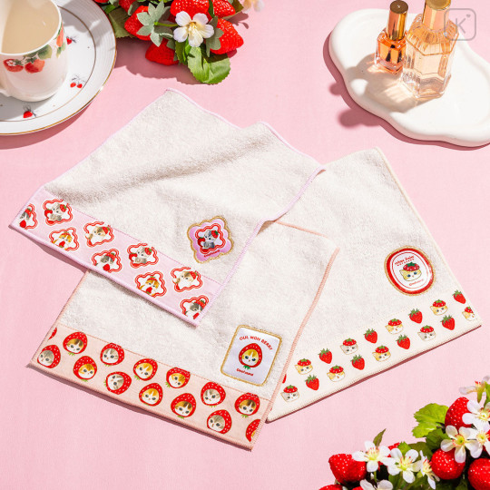 Japan Mofusand Mini Towel Jacquard Handkerchief - Mofusand Merci Strawberry Fruit Cat Square - 2