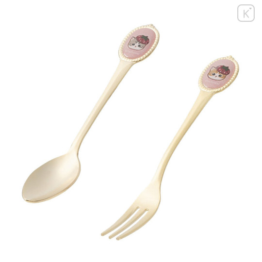 Japan Mofusand Stainless Steel Teaspoon & Spoon Set - Mofusand Merci Strawberry Fruit Cat - 1