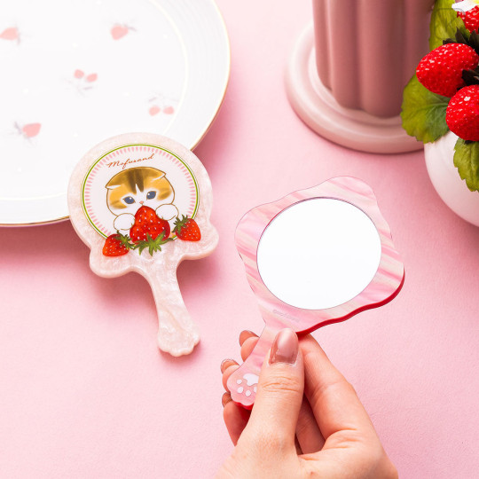 Japan Mofusand Hand Mirror - Mofusand Merci Strawberry Fruit Cat Pink - 3