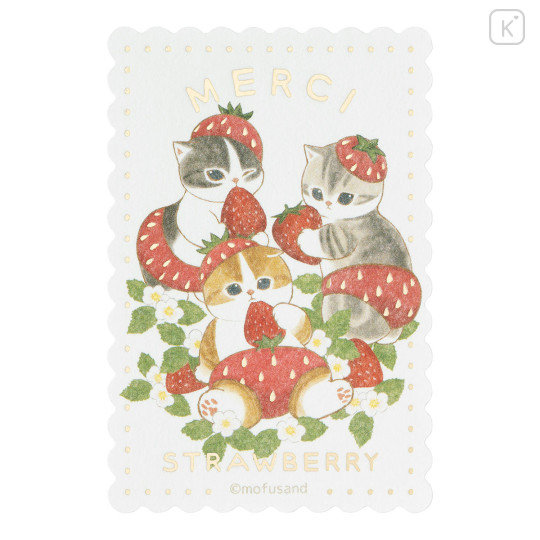 Japan Mofusand Gold Foil Vinyl Sticker - Mofusand Merci Strawberry Fruit Cat Friends Relax - 1