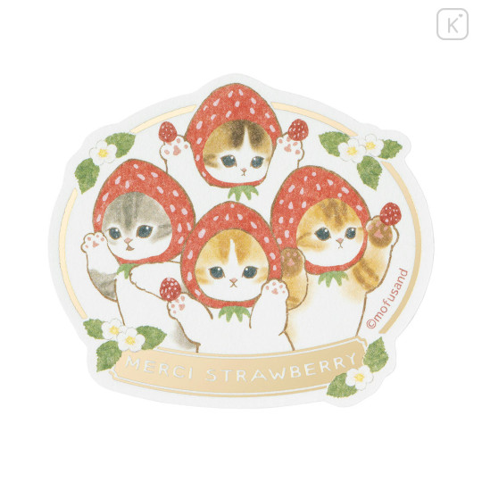 Japan Mofusand Gold Foil Vinyl Sticker - Mofusand Merci Strawberry Fruit Cat Friends Paw - 1