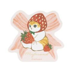 Japan Mofusand Gold Foil Vinyl Sticker - Mofusand Merci Strawberry Fruit Cat Ribbon