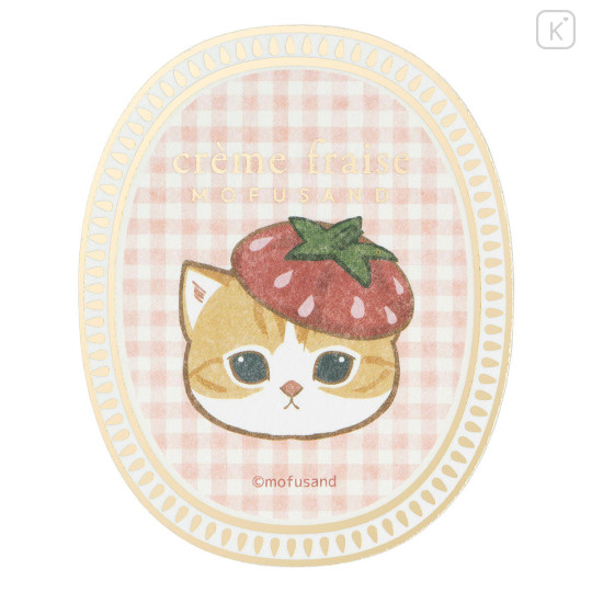 Japan Mofusand Gold Foil Vinyl Sticker - Mofusand Merci Strawberry Fruit Cat Face Gingham - 1