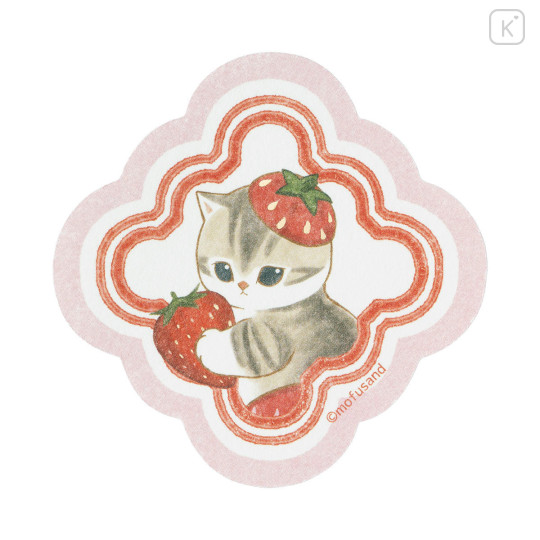 Japan Mofusand Gold Foil Vinyl Sticker - Mofusand Merci Strawberry Fruit Cat Rhombus - 1
