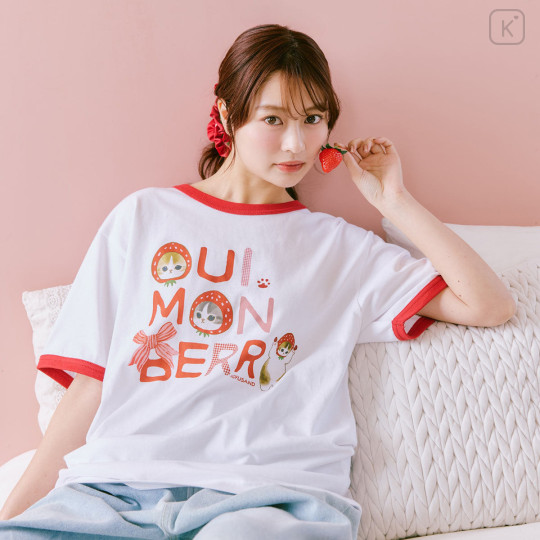 Japan Mofusand T-shirt (M) - Mofusand Merci Strawberry Fruit Cat Oui Mon Berry White - 2