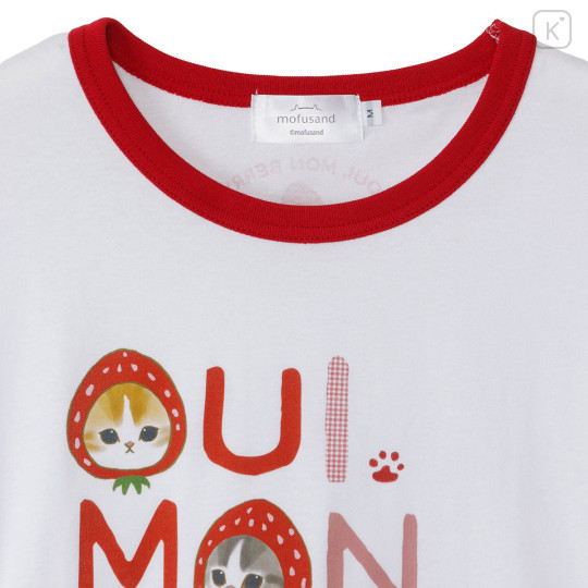 Japan Mofusand T-shirt (M) - Mofusand Merci Strawberry Fruit Cat Oui Mon Berry White - 6