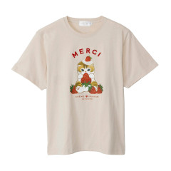Japan Mofusand T-shirt (M) - Mofusand Merci Strawberry Fruit Cat Cream Beige