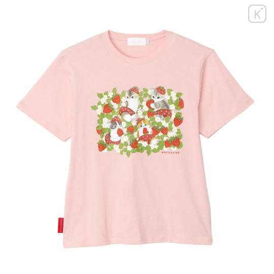 Japan Mofusand T-shirt (M) - Mofusand Merci Strawberry Fruit Cat Pink - 1