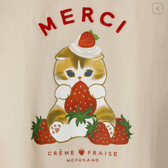 Japan Mofusand T-shirt (L) - Mofusand Merci Strawberry Fruit Cat Cream Beige - 7