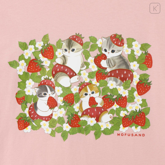 Japan Mofusand T-shirt (L) - Mofusand Merci Strawberry Fruit Cat Pink - 6
