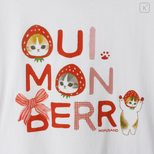 Japan Mofusand T-shirt (XL) - Mofusand Merci Strawberry Fruit Cat Oui Mon Berry White - 5