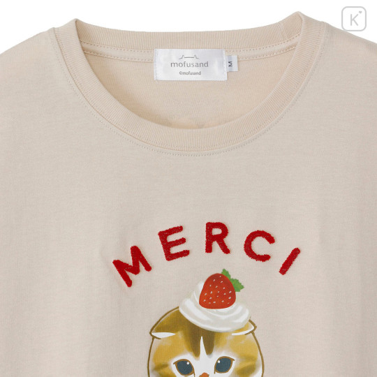 Japan Mofusand T-shirt (XL) - Mofusand Merci Strawberry Fruit Cat Cream Beige - 8