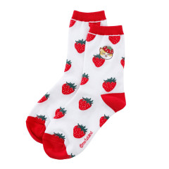 Japan Mofusand Embroidered Low Crew Socks - Mofusand Merci Strawberry Fruit Cat Red White