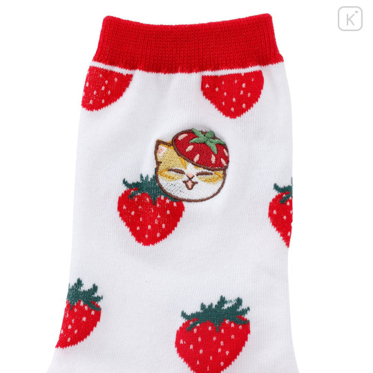 Japan Mofusand Embroidered Low Crew Socks - Mofusand Merci Strawberry Fruit Cat Red White - 5